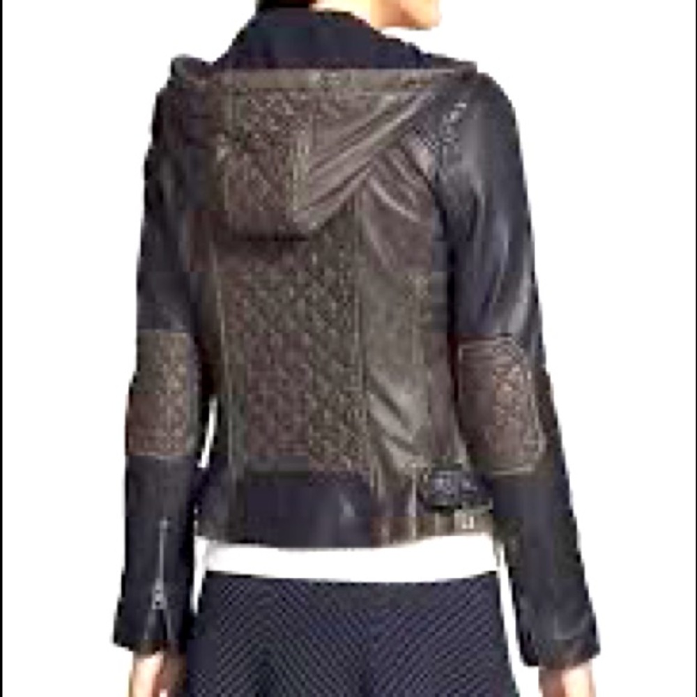 Michael Kors Two-Tome Hooded Leather Jacket